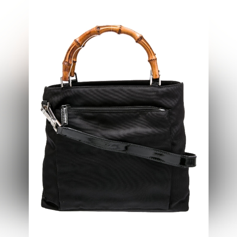 Gucci Bamboo Black Nylon & Leather 2-Way Hobo Hand Bag Vintage